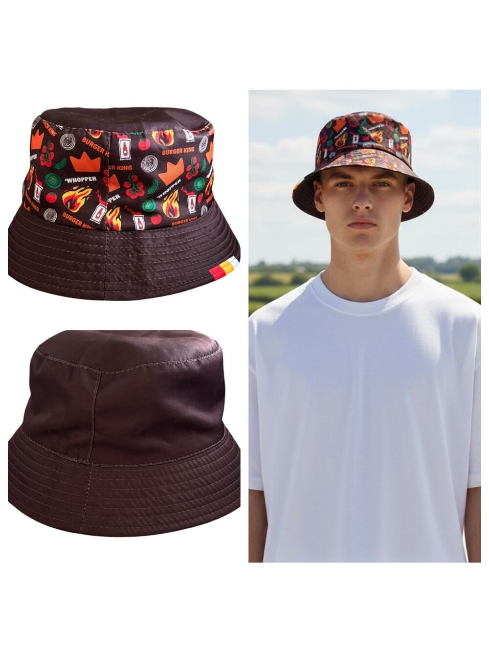 Vintage Burger King Whopper Bucket Hat Reversible Streetwear